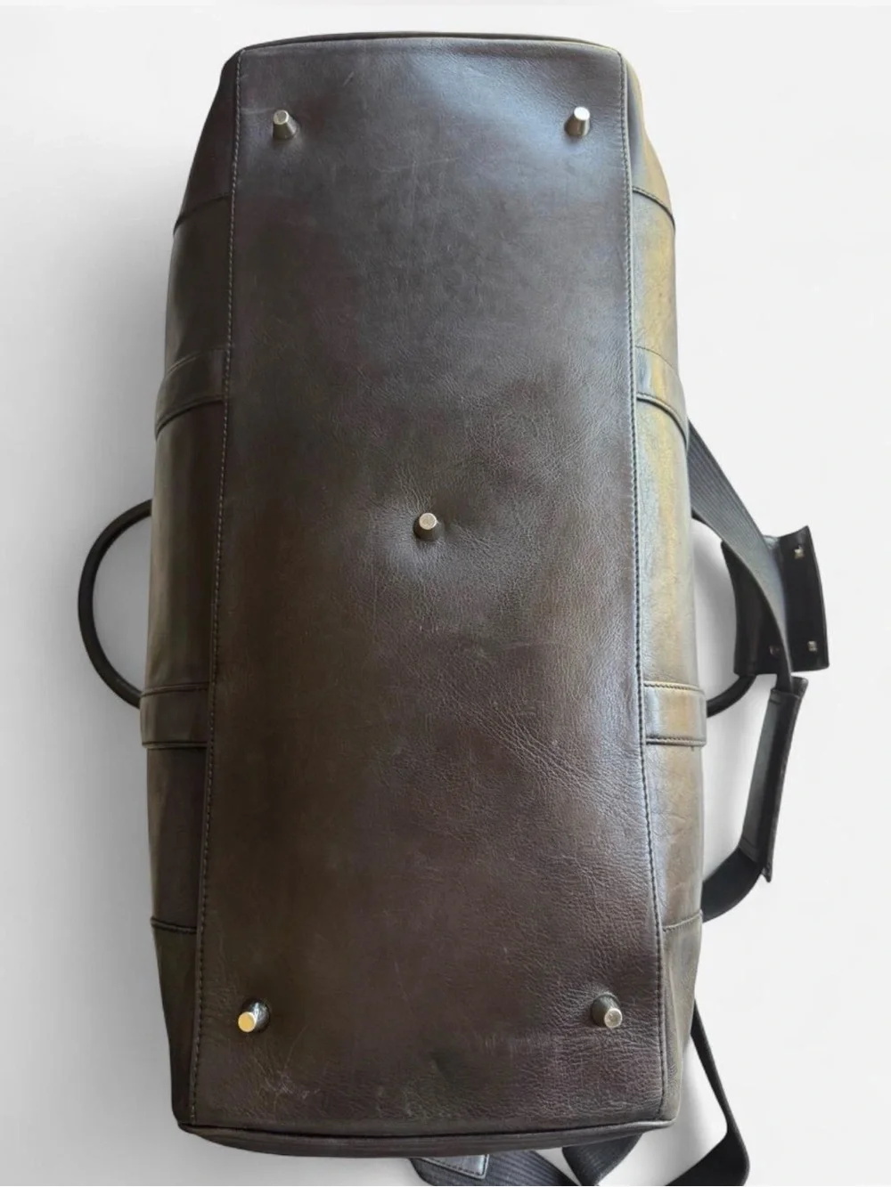 Vintage Coach Dark Brown Leather Duffle Travel Overnight Bag Silver Hardware